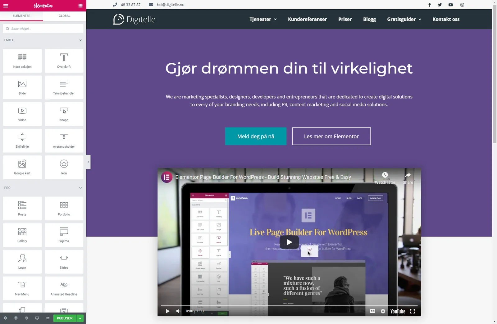 Elementor sidebyggeren på norsk
