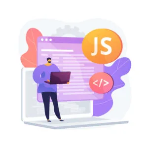 Javascript illustrasjon - JavaScript abstrakt konsept vektor illustrasjon. Spillmotor, JS-utvikling, webprogrammering, JavaScript-språk, nettsideprosjekt, mobilapplikasjon, abstrakt metafor for dynamisk kodeprosess.