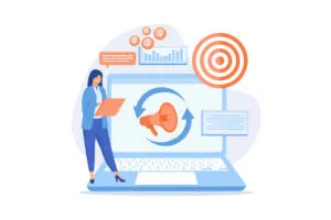 Illustrasjon av remarketing - Digitalt markedsføringsverktøy, atferdsretargeting, remarketingstrategi, metodikk for generering av besøkende, abstrakt metafor for målrettet annonsering, moderne flat vektorillustrasjon